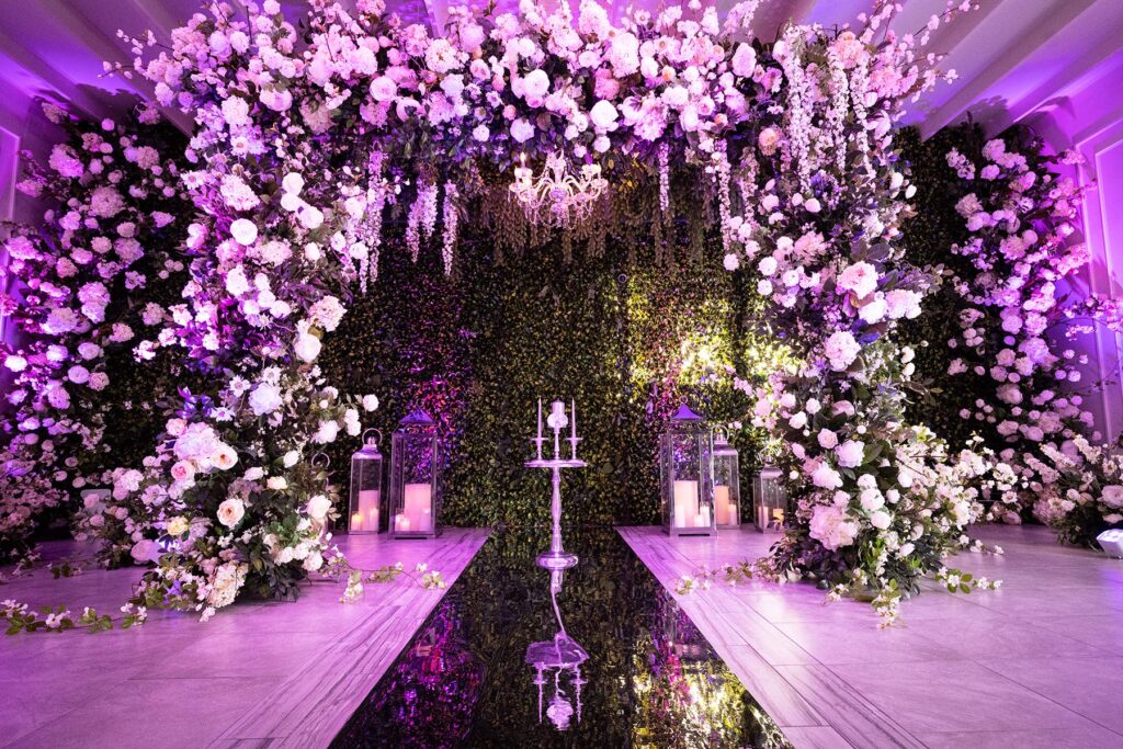 albertson wedding chapel magenta sky pink lighting