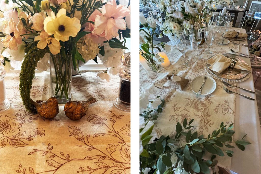 table decor at albertson chapel receptions