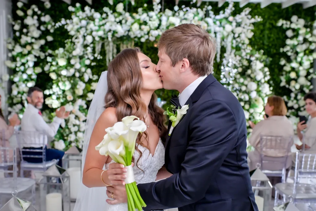 Millenia couple kissing and happy after there civil ceremony at Albertson Wedding Chapel in Los Angeles