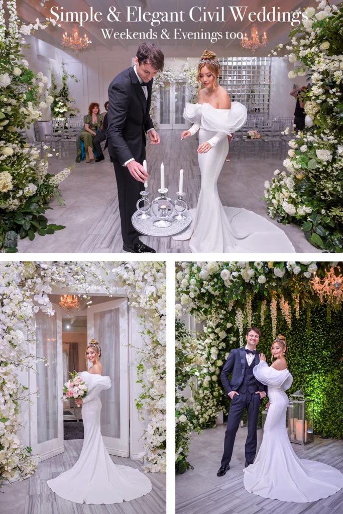 A stylish mixed race couple getting married at Albertson Wedding Chapel in L.A.