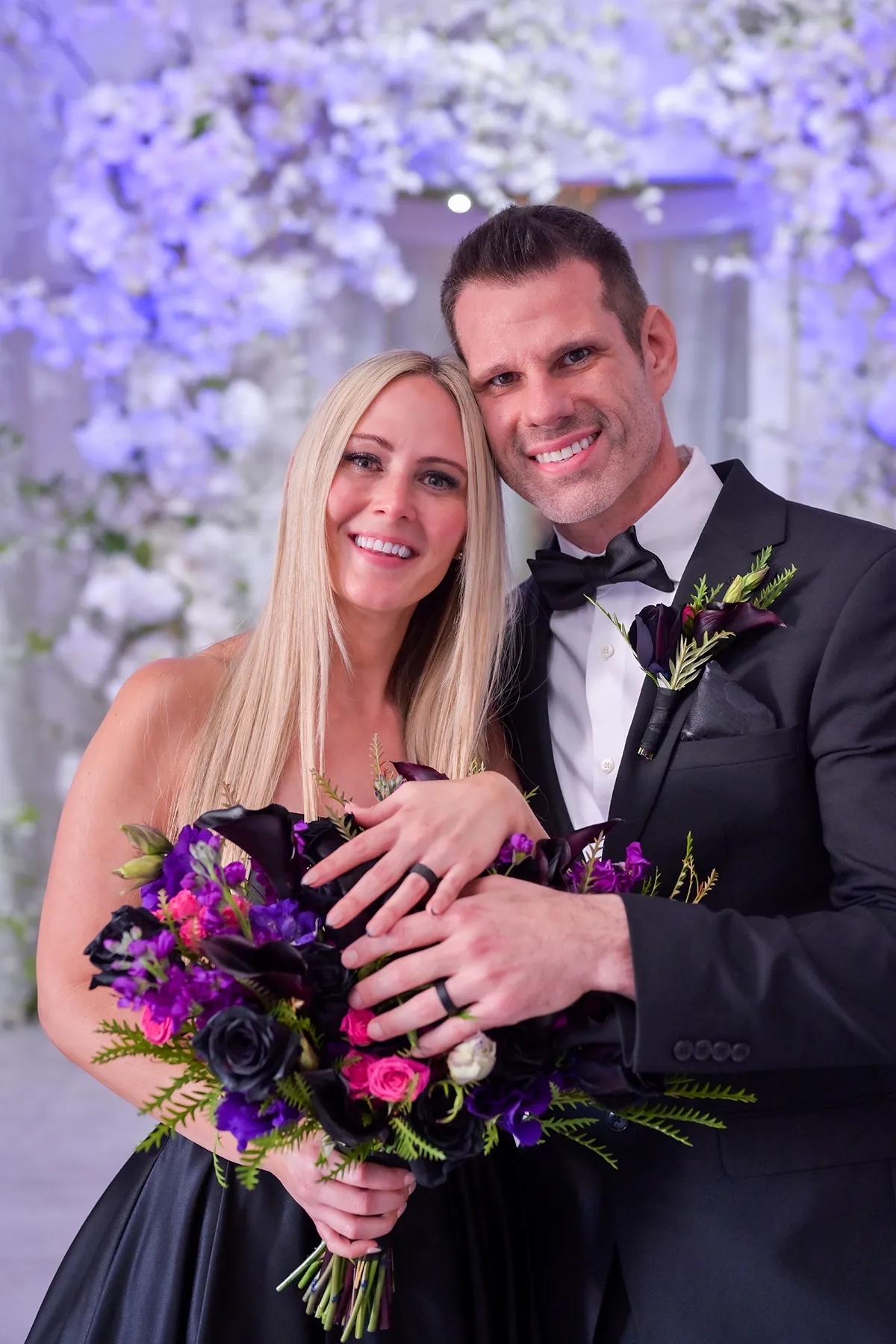 winter weddings at Albertson Wedding Chapel with bride wearing a black wedding dress