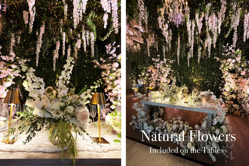 Natural flowers on our wedding tables for our micro wedding receptions