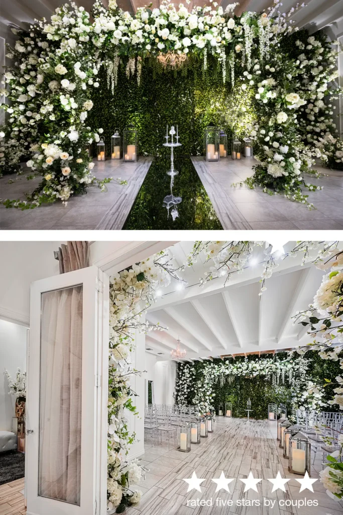 Interior of Albertson Wedding Chapel in Los Angeles showing the full ceremony room with a beautiful arch installation