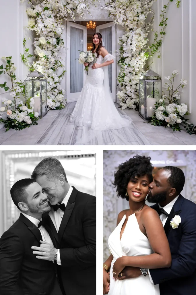A montage of 3 stylish couples that just got married at Albertson Wedding Chapel and who skipped the county clerk.