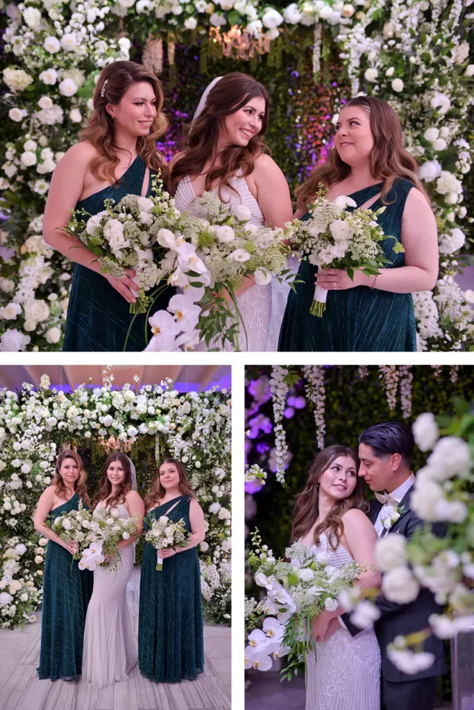 A bride and her bridesmaids during a portrait session at courthouse alternative Albertson Wedding Chapel in LA.