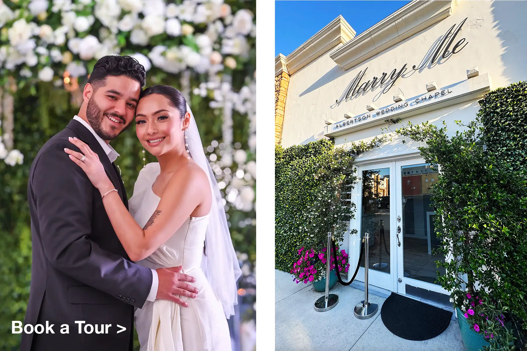 A picture of our exterior entryway of Albertson Wedding Chapel. Come in for a tour.